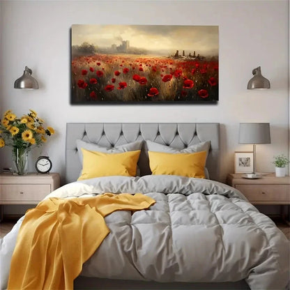 Red Flowers Castle Attractive Wall Art Canvas Office Home Room Framed 120x60cm