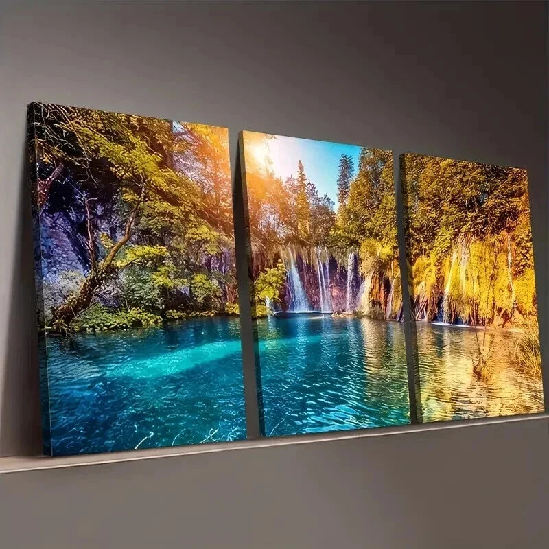 3pcs Waterfalls And Rivers Natural Perfect Wall Art Set Canvas Framed 60x90cm - High Quality Print 100% Australian Made Wall Canvas Ready to Hang - Bella Home Decor