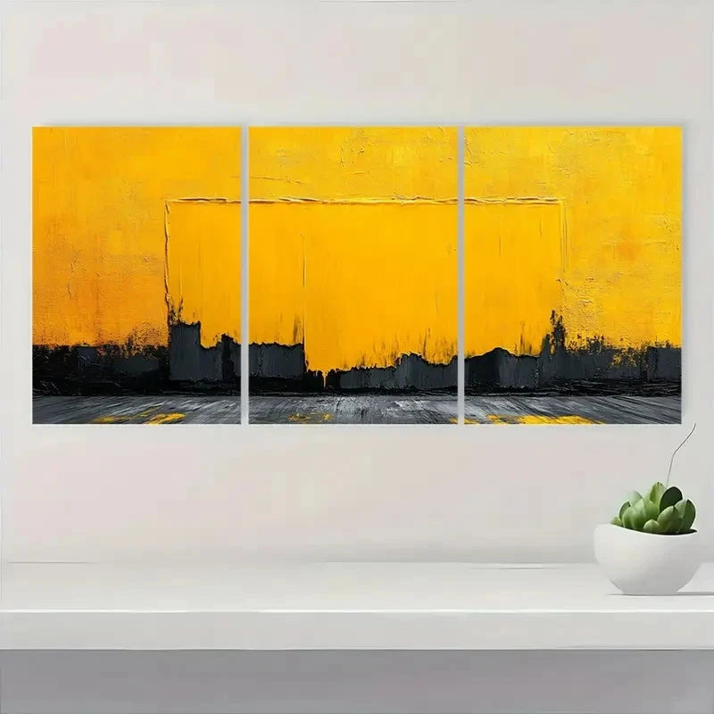 3pcs  Yellow Black and Textured Abstract  Z  Wall Art Set Canvas Framed 40x60cm - High Quality Print 100% Australian Made Wall Canvas Ready to Hang - Bella Home Decor