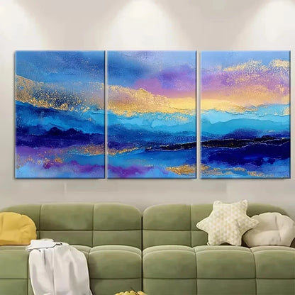 3pcs Golden Ocean Abstract Painting Wall Art Set Canvas Framed 60x90cm - High Quality Print 100% Australian Made Wall Canvas Ready to Hang - Bella Home Decor