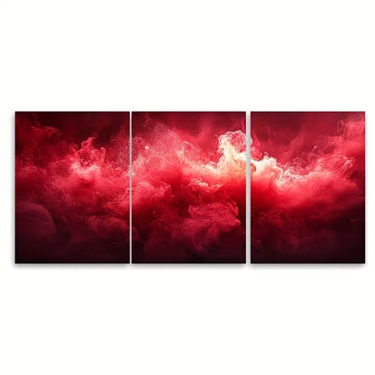 3pcs Crimson Red Ink Water Abstract Metal Print Ready to Hang Art - Bella Home Decor
