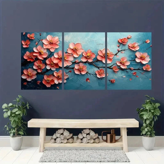3pcs Cherry Blossom Oil Impasto Perfect Wall Art Set Canvas Framed 60x90cm - High Quality Print 100% Australian Made Wall Canvas Ready to Hang