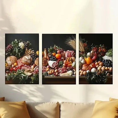 3pcs Table Full of Food, Artist Drawing Wall Art Canvas Unframed – High Quality Print 100% Australian Made Wall Canvas
