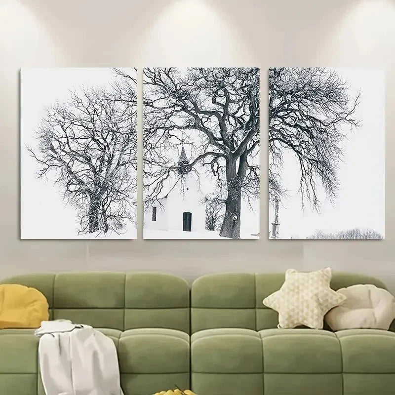 3pcs - Snowy Forest Scene with Bare Trees Metal Print Ready to Hang Art - Bella Home Decor
