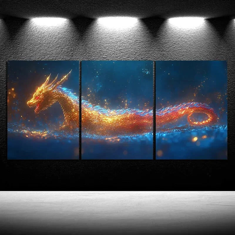 3pcs Beautiful Dragon Stunning Red Eyes Metal Print Ready to Hang Art - Bella Home Decor