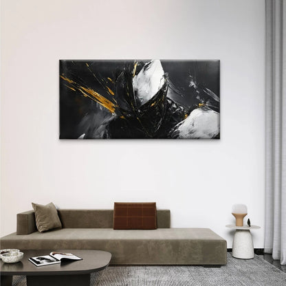 Dynamic Black White & Golden Wall Art Canvas Office Home Room Framed 120x60cm