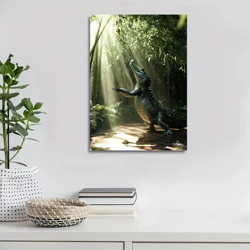 Crocodile Dancing in Bamboo Grove Scene Painting 40x60cm Metal Print Ready to Hang - Bella Home Decor