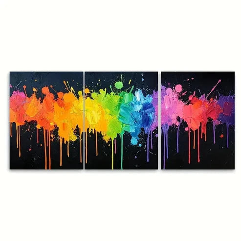 3pcs Splatters on Black Wall Art Set Canvas Unframed - High Quality Print 100% Australian Made Wall Canvas - Bella Home Decor