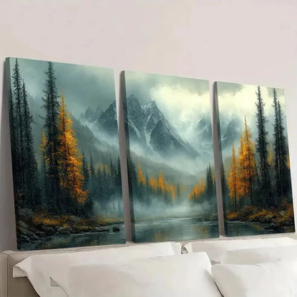3pcs Foggy Mountain Forest Landscape Wall Art Set Canvas Unframed - High Quality Print 100% Australian Made Wall Canvas - Bella Home Decor