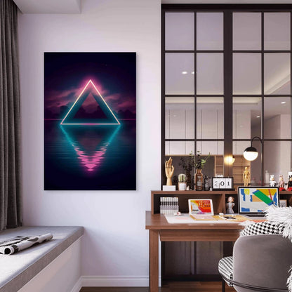 3D Rendering Neon Triangle 60x90cm Metal Print Ready to Hang