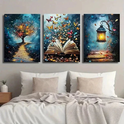 3pcs Enchanting Book with Fluttering Butterflies Wall Art Set Canvas Unframed - High Quality Print 100% Australian Made Wall Canvas
