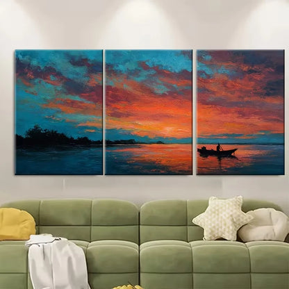 3pcs Vibrant Sky & Water Scene with Two Boats Metal Print Ready to Hang Art