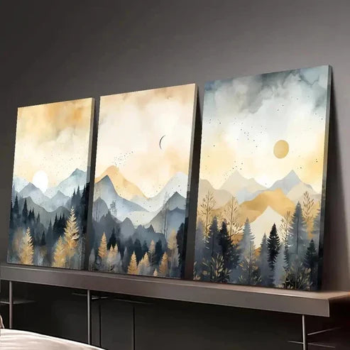 3pcs Misty Pine Forests Sunset & Moonlit  Art Set Canvas Unframed - High Quality Print 100% Australian Made Wall Canvas