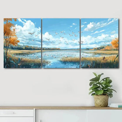 3pcs Peaceful Nature Lake Birds Fly Perfect Wall Art Canvas Unframed - High Quality Print 100% Australian Made Wall Canvas
