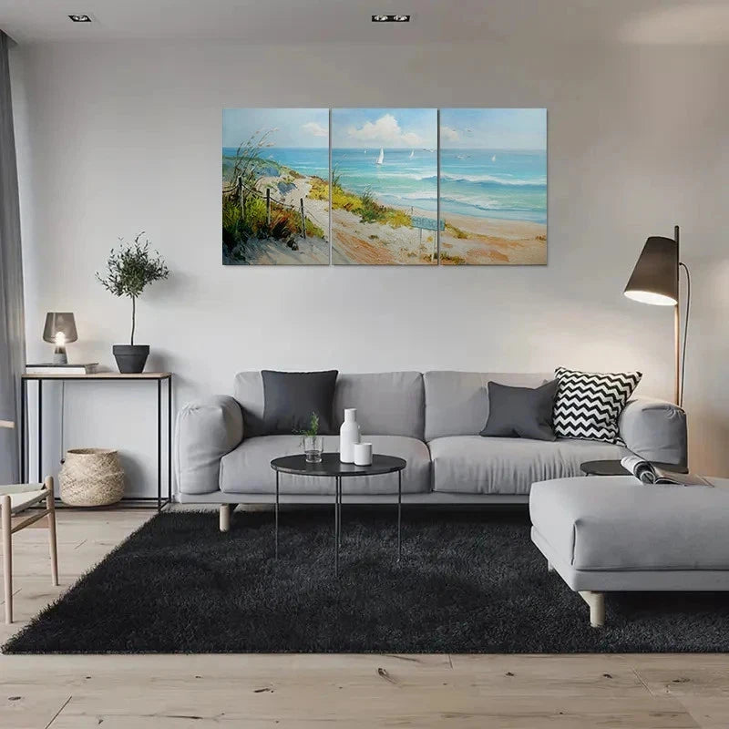3pcs Beach Coastal Ocean Scene Sailboats Metal Print Ready to Hang Art - Bella Home Decor