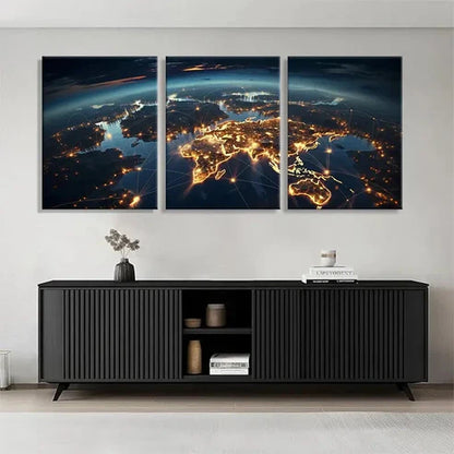 3pcs Connections with Illuminated Cities Perfect Wall Art Set Canvas Unframed - High Quality Print 100% Australian Made Wall Canvas - Bella Home Decor