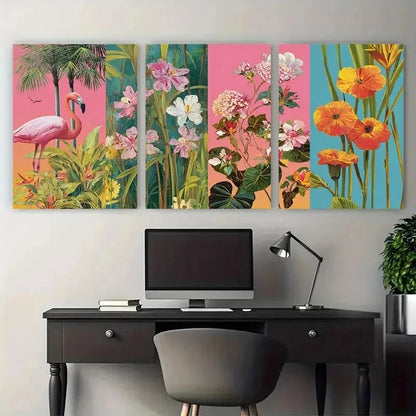 3pcs Hibiscus & Palm Tree Nature Perfect Wall Art Set Canvas Framed 50x70cm - High Quality Print 100% Australian Made Wall Canvas Ready to Hang