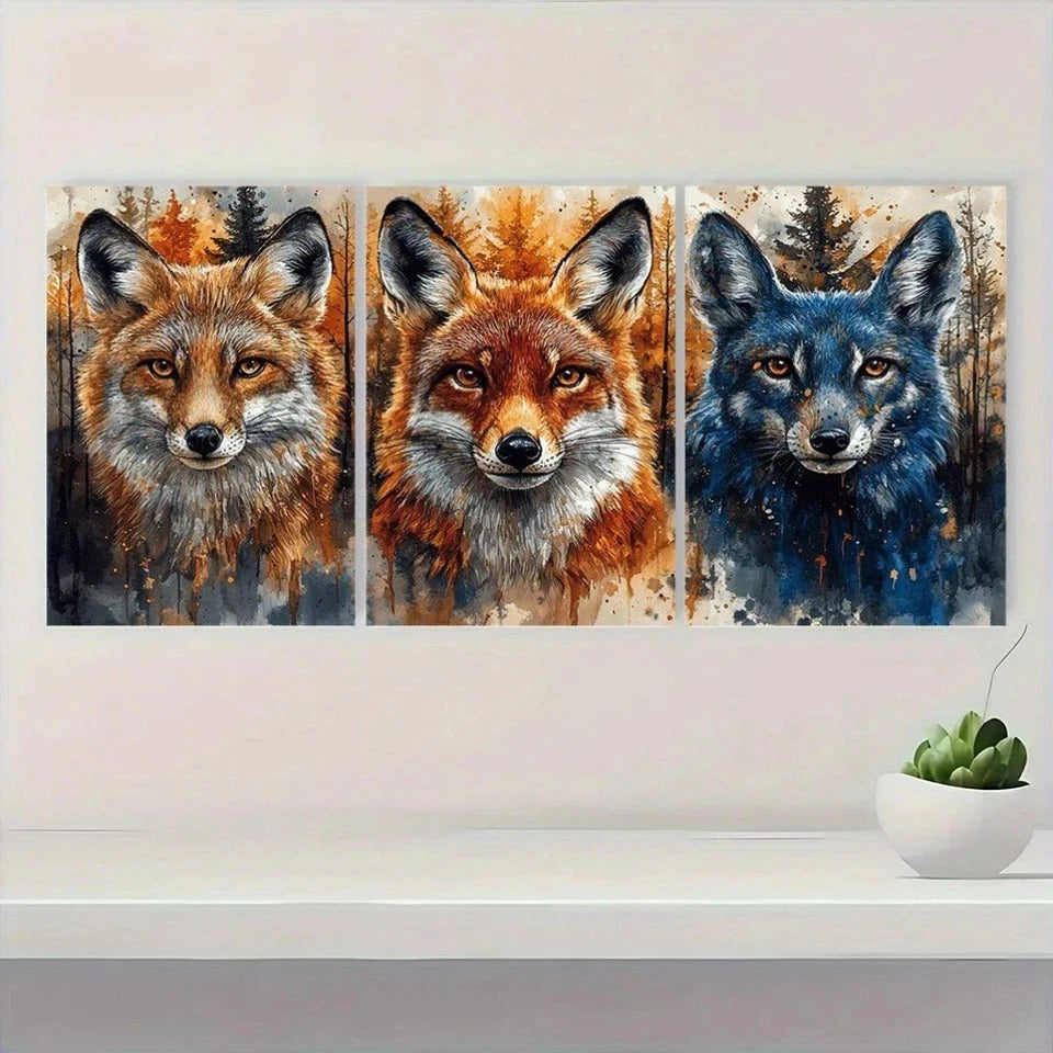 3pcs Watercolor Animals Themed Wolf Metal Print Ready to Hang Art