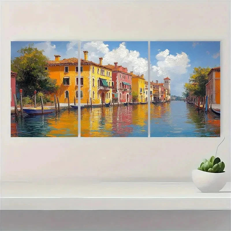 3pcs Colorful Italian Waterfront FG    Wall Art Set Canvas Framed 50x70cm - High Quality Print 100% Australian Made Wall Canvas Ready to Hang - Bella Home Decor