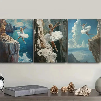 3pcs Ballerina Cliff Dance Wall Art Set Canvas Framed 50x70cm - High Quality Print 100% Australian Made Wall Canvas Ready to Hang - Bella Home Decor
