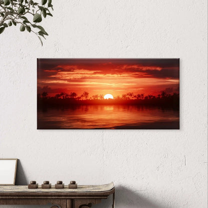 Fiery Tropical Sunset and Palm Tree Wall Art Canvas Office Home Framed 120x60cm