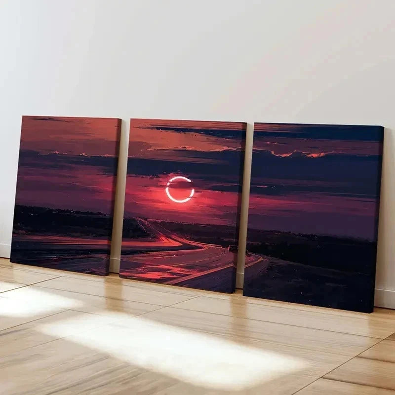 3pcs Road Art Painting At Dusk And Sunset Wall Art Set Canvas Framed 60x90cm - High Quality Print 100% Australian Made Wall Canvas Ready to Hang