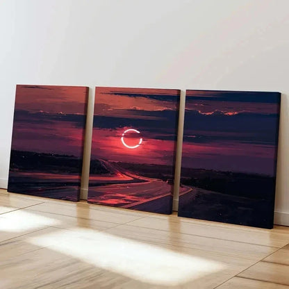 3pcs Road Art Painting At Dusk And Sunset Wall Art Set Canvas Framed 60x90cm - High Quality Print 100% Australian Made Wall Canvas Ready to Hang