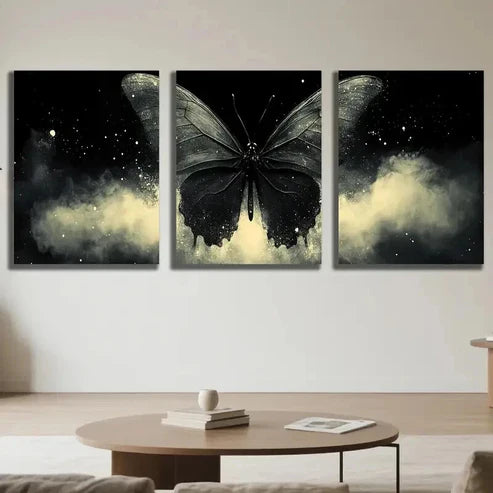 3pcs Black Mystical Butterfly Decoration Wall Art Set Canvas Unframed - High Quality Print 100% Australian Made Wall Canvas - Bella Home Decor