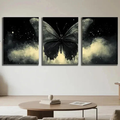 3pcs Black Mystical Butterfly Decoration Wall Art Set Canvas Unframed - High Quality Print 100% Australian Made Wall Canvas - Bella Home Decor