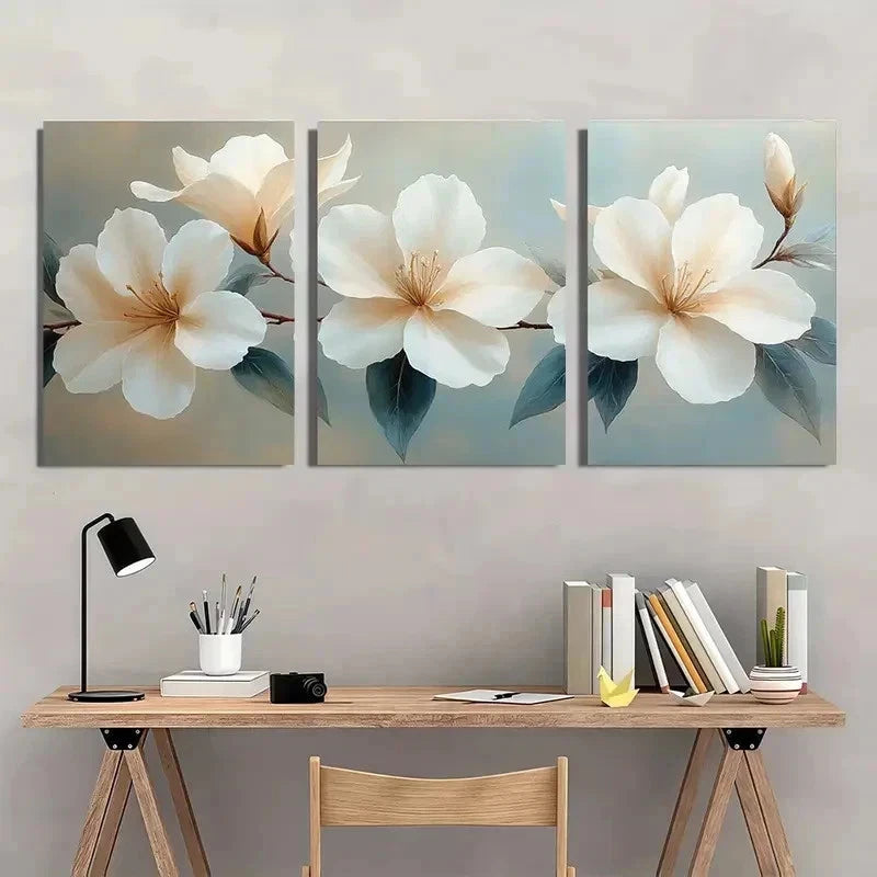 3pcs White Azalea Flower Perfect Wall Art Set Canvas Framed 40x60cm - High Quality Print 100% Australian Made Wall Canvas Ready to Hang
