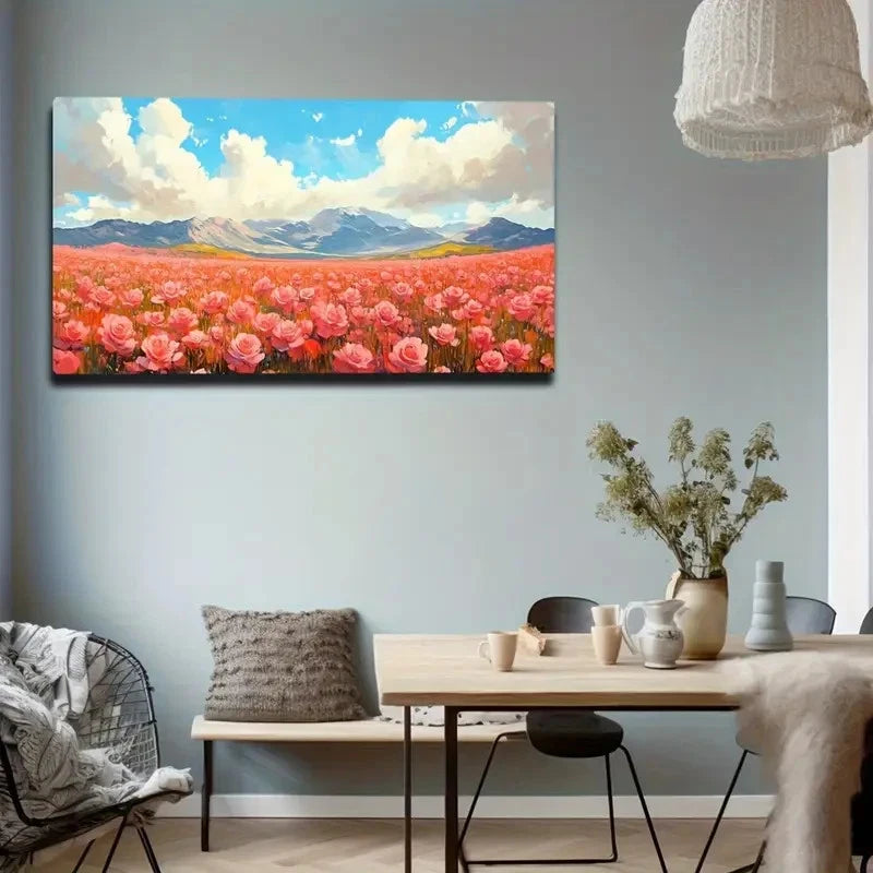 Serene Flower Field Wall Art canvas office home room framed 120x60cm - Bella Home Decor