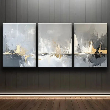 3pcs Sailboats On The Water Abstract Wall Art Set Canvas Framed 40x60cm - High Quality Print 100% Australian Made Wall Canvas Ready to Hang