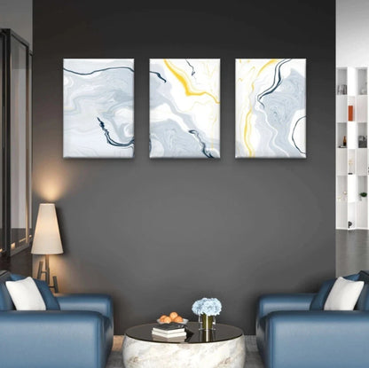 3pcs Minimalist Modern Marble Fluid White, Gray Wall Art Set Canvas Framed 50x70cm - High Quality Print 100% Australian Made Wall Canvas Ready to Hang