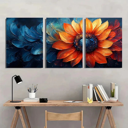 3pcs Painting Abstract Sunflower Vibrant Colors Wall Art Set Canvas Unframed - High Quality Print 100% Australian Made Wall Canvas