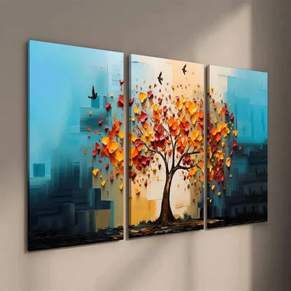 3pcs Colorful Tree and Bird Wall Art Set Canvas Unframed - High Quality Print 100% Australian Made Wall Canvas - Bella Home Decor