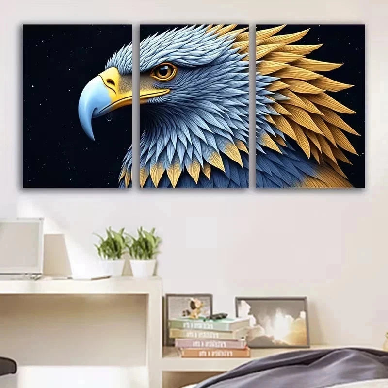 3pcs Hawk Head Painting Metal Print Ready to Hang Art