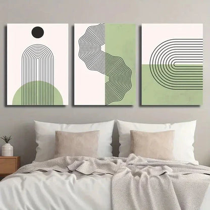 3pcs Green and Beige Monochrome Creative  Wall Art Set Canvas Unframed - High Quality Print 100% Australian Made Wall Canvas