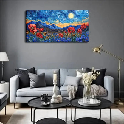 Rotating Blue Starry Sky Yellow Wall Art Canvas Office Home Room Framed 120x60cm - Bella Home Decor