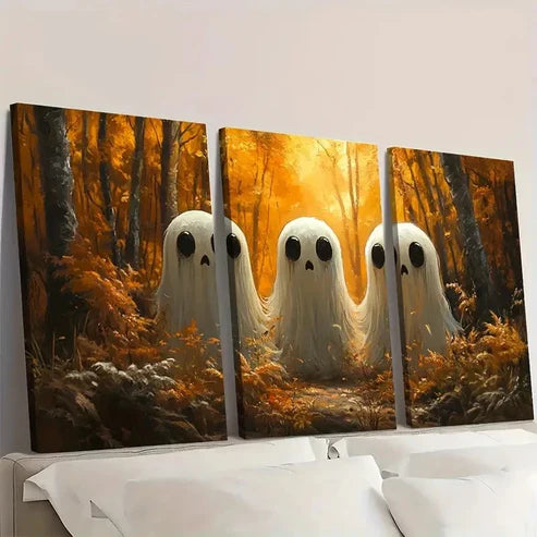 3pcs Autumn Forest Halloween Decor Wall Art Set Canvas Unframed - High Quality Print 100% Australian Made Wall Canvas - Bella Home Decor