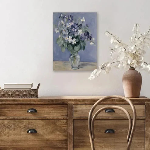 Beautiful intage Blue Violet Floral Painting 60x90cm Metal Print Ready to Hang