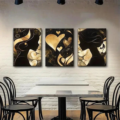 3pcs Luxury Golden Black Abstract Female Perfect Wall Art Set Canvas Framed 40x60cm - High Quality Print 100% Australian Made Wall Canvas Ready to Hang - Bella Home Decor