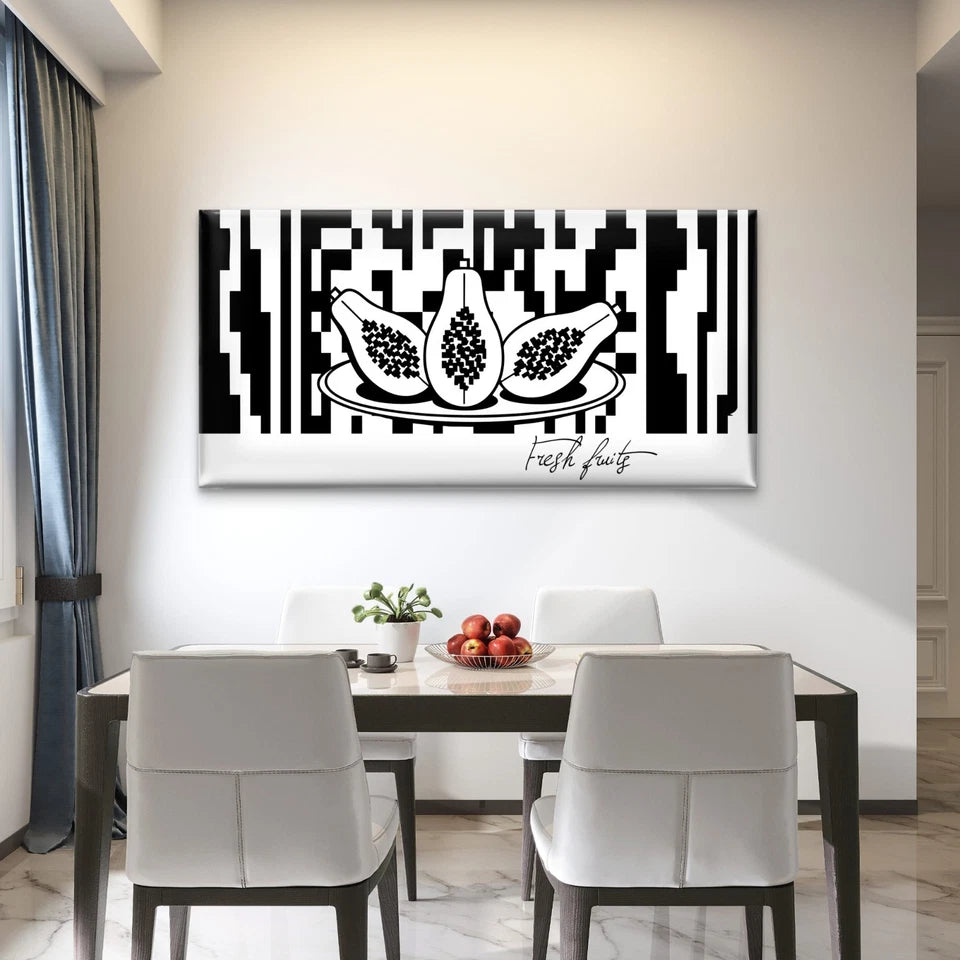 Fresh Papaya Halves Plate Wall Art Canvas Office Home Room Framed 120x60cm - Bella Home Decor