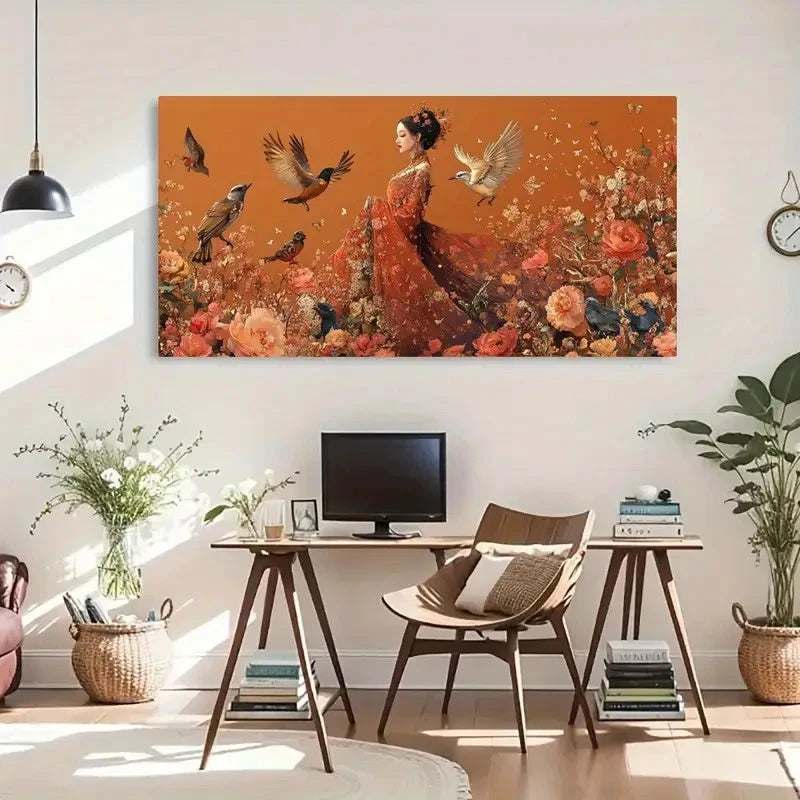 Elegant Nature Harmony Flowers Wall Art Canvas Office Home Room Framed 120x60cm - Bella Home Decor
