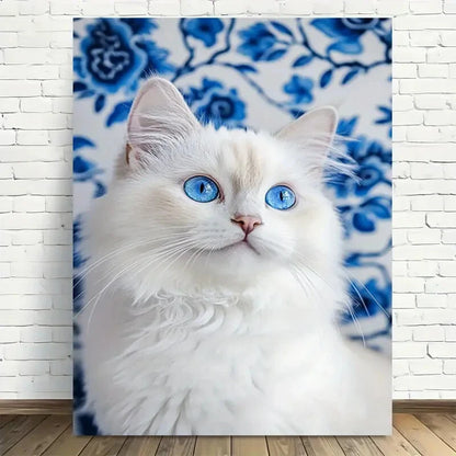 Beautiful Elegant Blue Eyed Cat Painting 40x60cm Metal Print Ready to Hang - Bella Home Decor