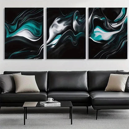 3pcs Fluid Swirl Design with Emerald Perfect Wall Art Set Canvas Framed 50x70cm - High Quality Print 100% Australian Made Wall Canvas Ready to Hang