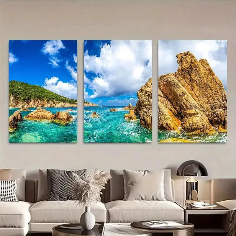 3pcs Scenic Ocean Coastline Metal Print Ready to Hang Art