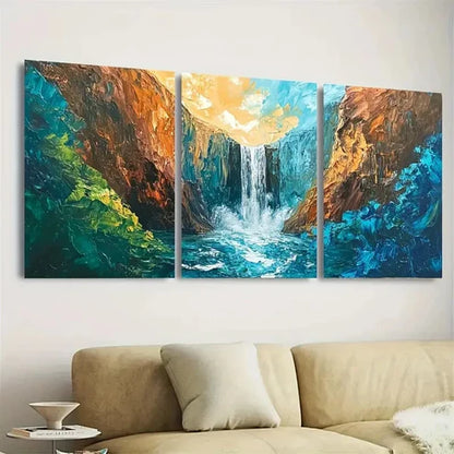 3pcs Angel Falls, Waterfall Scenery, Polyester Wall Art Set Canvas Unframed - High Quality Print 100% Australian Made Wall Canvas - Bella Home Decor