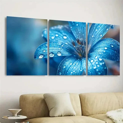 3pcs Blue Floral Wall Art Set Canvas Unframed - High Quality Print 100% Australian Made Wall Canvas - Bella Home Decor