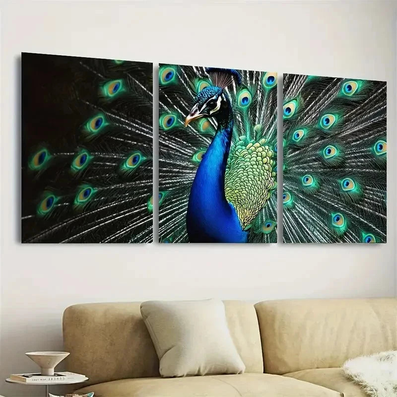 3pcs PeaRooster Art Wall Art Set Canvas Framed 50x70cm - High Quality Print 100% Australian Made Wall Canvas Ready to Hang
