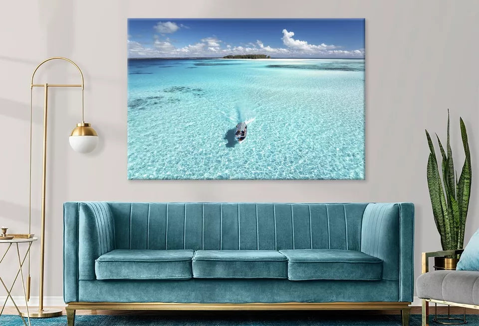 Aerial View Of Floating Boat Wall Art Decor 100% Australian Made - Bella Home Decor